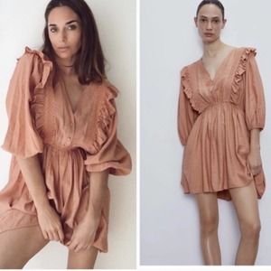 Zara Marsala Peach Ruffled Mini Dress Size Medium